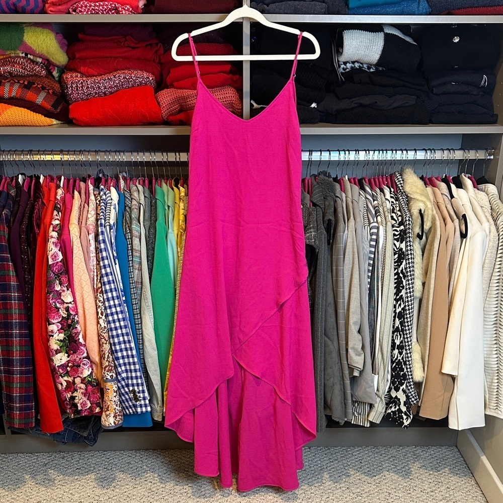 Lulus pink adjustable strap v neck hi low maxi dress size S